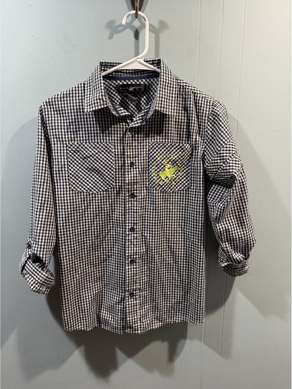 Youth Boys Beverly Hills Polo Club Blue & White Button Down Shirt Size Medium